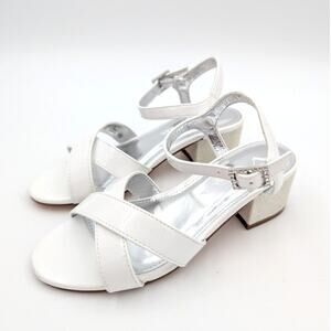 Nina Girls Crossover Ankle Strap Block Heel Sandals White Size US2M EU32.5